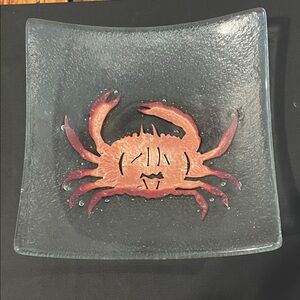 Handcrafted Jones Glassworks Fused Glass Crab Plate | Coastal Art Accent | 6.5"